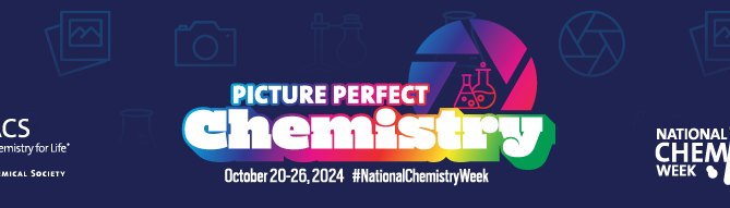National Chemistry Week banner with chemistry icons, October 20-26 2024, featuring the American Chemical Society logo.