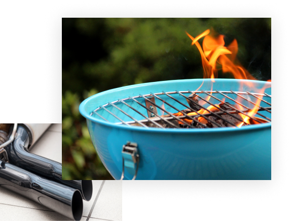 High-heat paint application on a turquoise metal component with flames, demonstrating temperature-resistant industrial coatings.